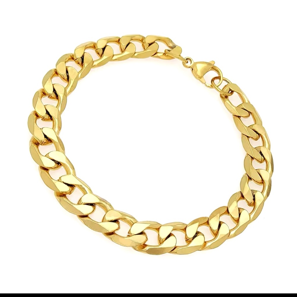 Gold Plated Cuban Link Chain Bracelet for Men Hip Hop Heavy Duty Stainless Steel - Picture 2 of 5